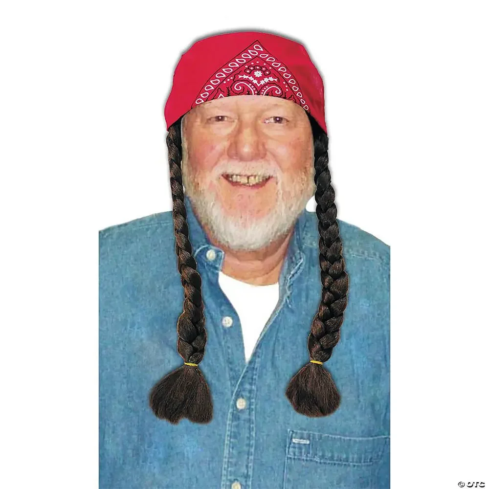 OLD HIPPIE WILLIE BROWN BRAIDS BANDANA WIG WESTERN COSTUME DRESS 13734